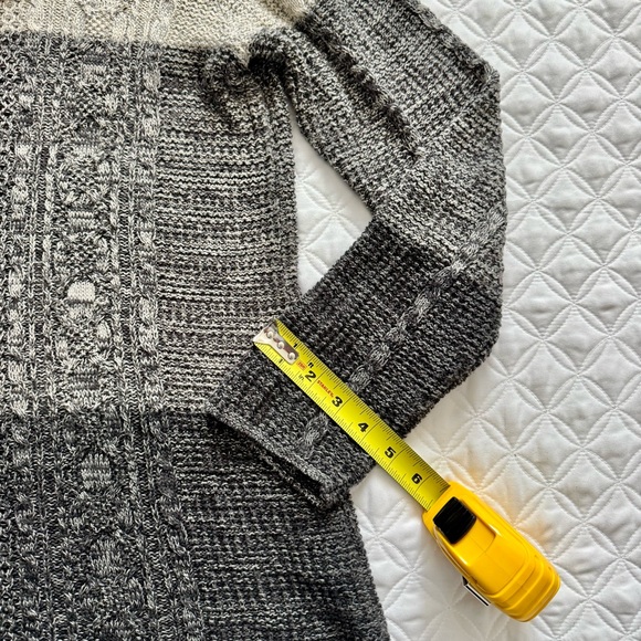 JEANNE PIERRE Beige Gray Black Stripe Cotton Cable Knit Cowl Tunic Sweater Sz M - Picture 6 of 13